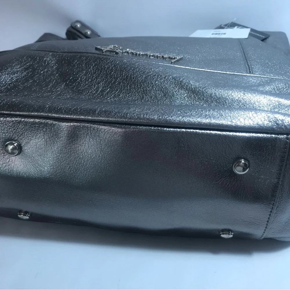 b. makowsky Pewter Metallic Leather XL Tote Bag NWT